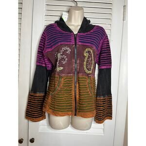 India‎ Boutique Baja Hoodie Jacket M NWT retro woven ethnic boho hppie